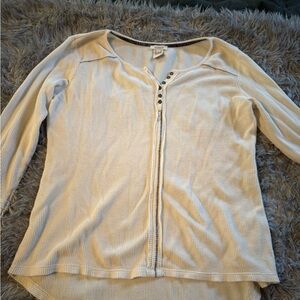 Sundance Cream Waffle-Knit Henley Long Sleeve Top